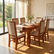 6-Seater Hardwood Dining Table with Cushioned Chairs - 1
