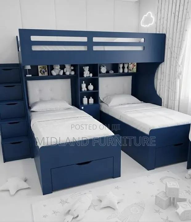 Space Saving Triple Decker Bunk Bed with Shelves - 1