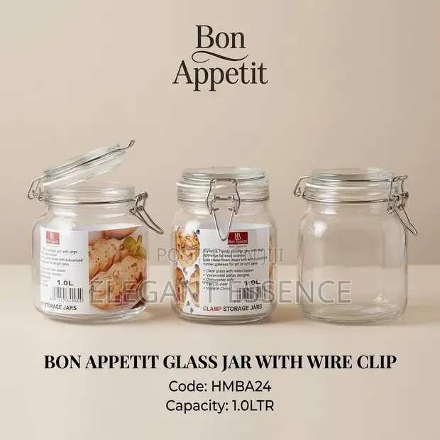 Bon Appetit Glass Jar with Wire Clip (1.0L) - Round - 1