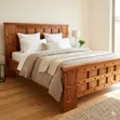 Handcrafted Solid Wood Grid-Panel Bed Frame - 1