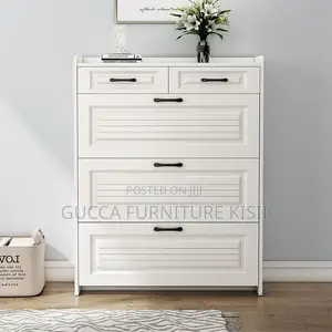 White Wooden Flip Shoe Rack - 5 Shelves