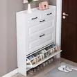 White Wooden Flip Shoe Rack - 5 Shelves - 2