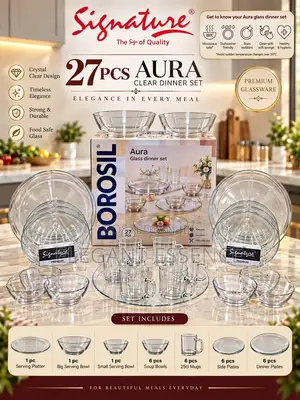 Signature Borosil 27-Piece Aura Clear Glass Dinner Set