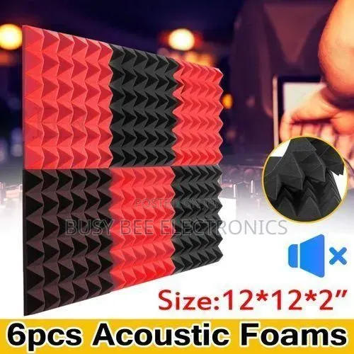 6 Vipande vya Acoustic Foam vya Kuzuia Sauti Nyeusi + Nyekundu - 1