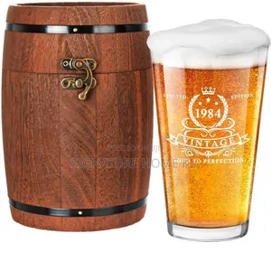 Vintage Beer Glass & Barrel Gift Set