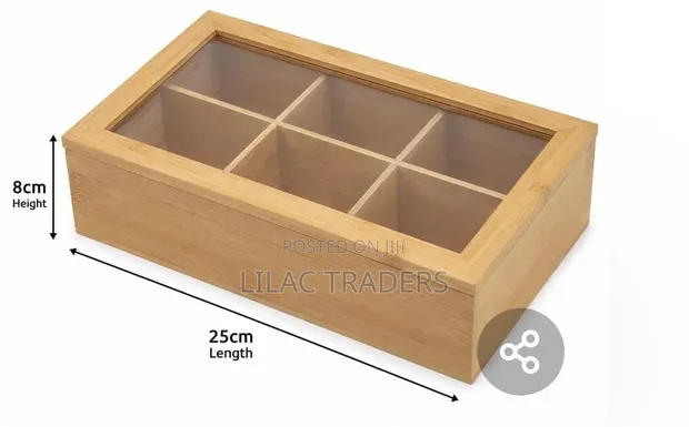 Wooden Tea Box Organizer - 6 Compartments - 1