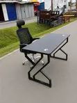 Black Reading Table with Metallic Base and Office Chair - 2