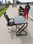 Black Reading Table with Metallic Base and Office Chair - 3