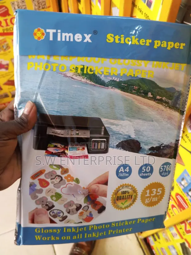 Timex Waterproof Glossy Inkjet Photo Sticker Paper A4 (50 Sheets) - 1