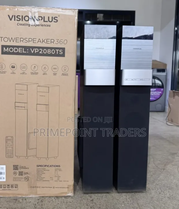 Vision Plus VP2080TS 360W Tower Speaker - Dual 8" Subwoofers - 1