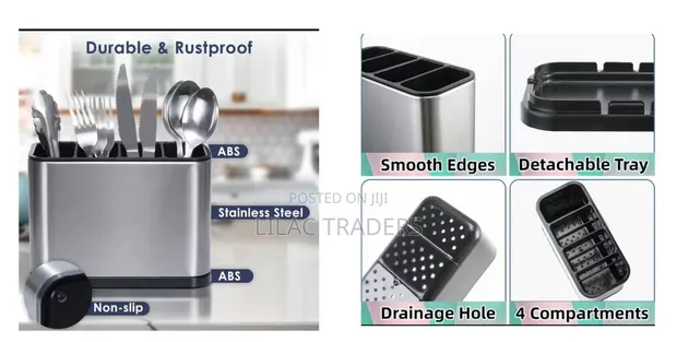 4-Compartment Stainless Steel Cutlery Organizer - 1
