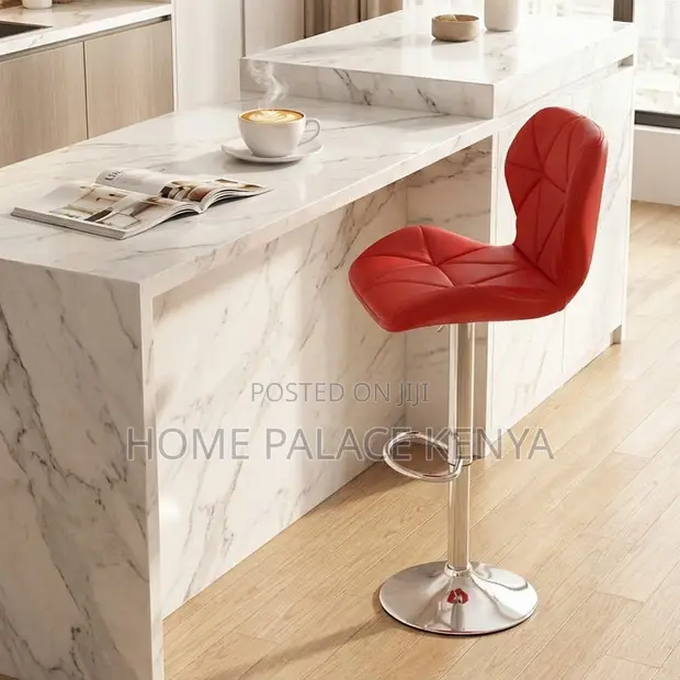 Modern Height Adjustable Leather Bar Stool - Red - 1