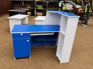 Stylish Blue & White Bench Office Reception Desk
