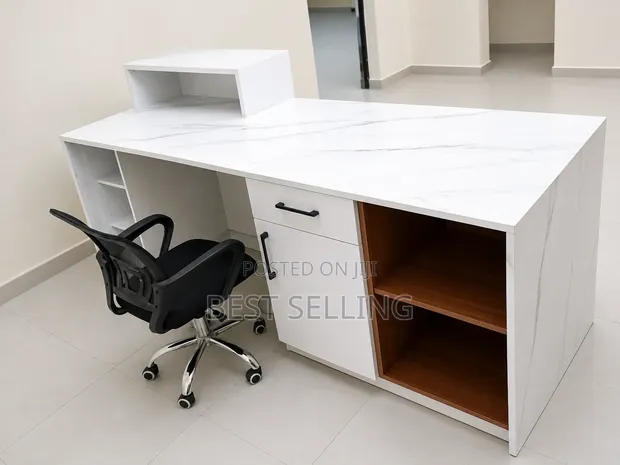 White 240cm Writing Desk / Reception Desk - 1