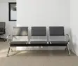 3-Seater Padded Office Bench - Black Leather - 3