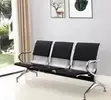 3-Seater Padded Office Bench - Black Leather - 4