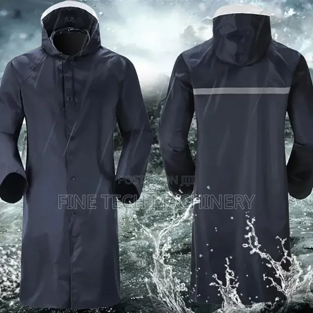 Heavy Quality Adult Raincoat with Hood and Reflective Stripe - 1