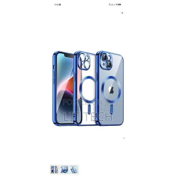 iPhone 14 Plus Electroplated Clear MagSafe Case - Blue - 1
