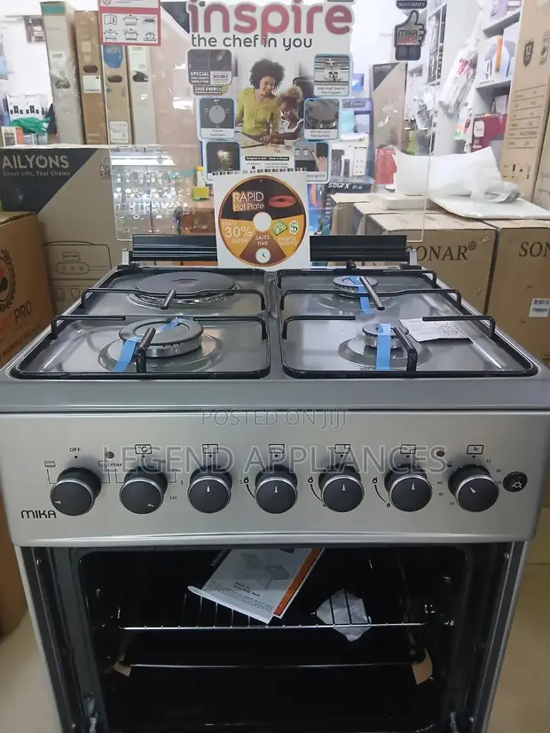 Mika 58cm Standing Cooker - 3 Gas + 1 Electric - 1