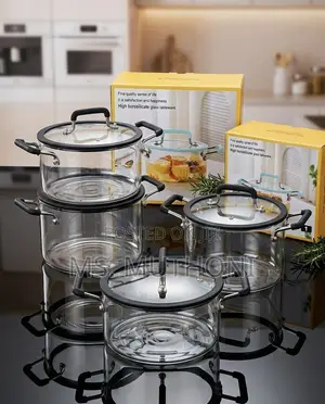4 Pcs Borosilicate Glass Cooking Pots Set with Insulated Handles
