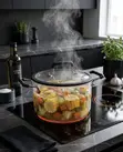 4 Pcs Borosilicate Glass Cooking Pots Set with Insulated Handles - 3