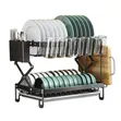 2 Tier Dish Rack with Cutlery & Chop Board Holder - Black - 1