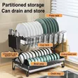2 Tier Dish Rack with Cutlery & Chop Board Holder - Black - 3