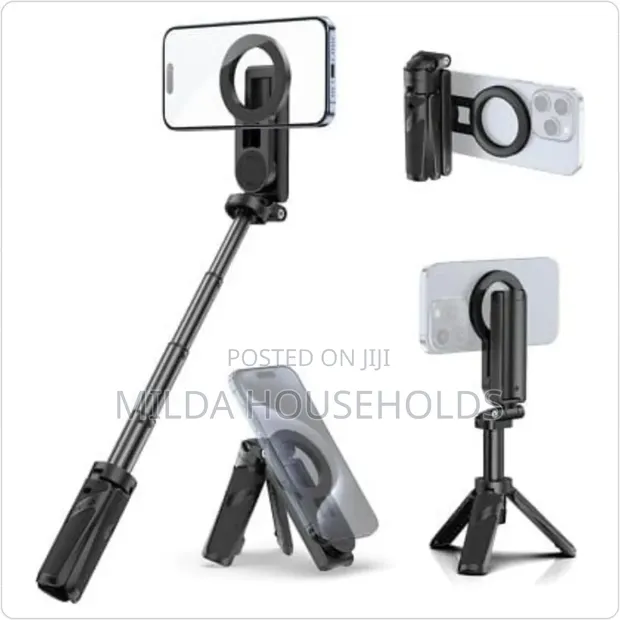 Foldable Rotating Magnetic Ring Phone Tripod Stand - 1