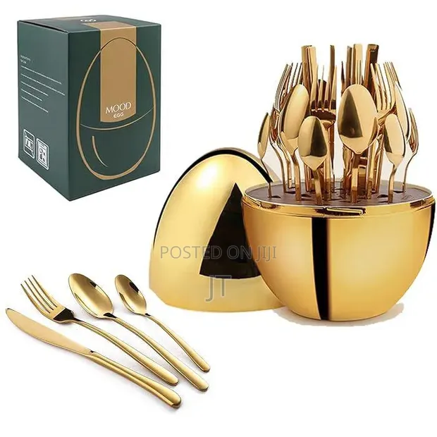 36pc Executive Egg-Shaped Cutlery Set (Gold) - 1