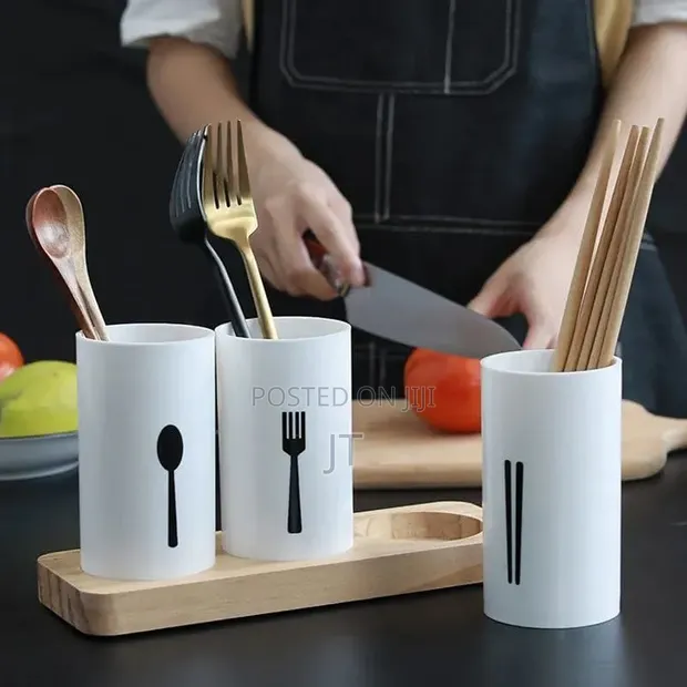 3pc Cutlery Organizer with Oak Base - 1