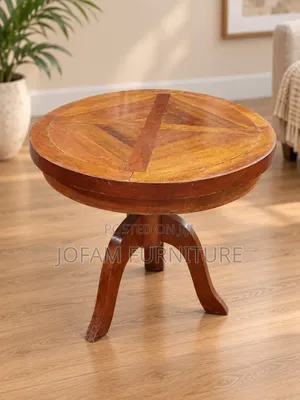 Round Mahogany Pedestal Side Table - Inlaid Wood