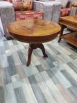 Round Mahogany Pedestal Side Table - Inlaid Wood - 2