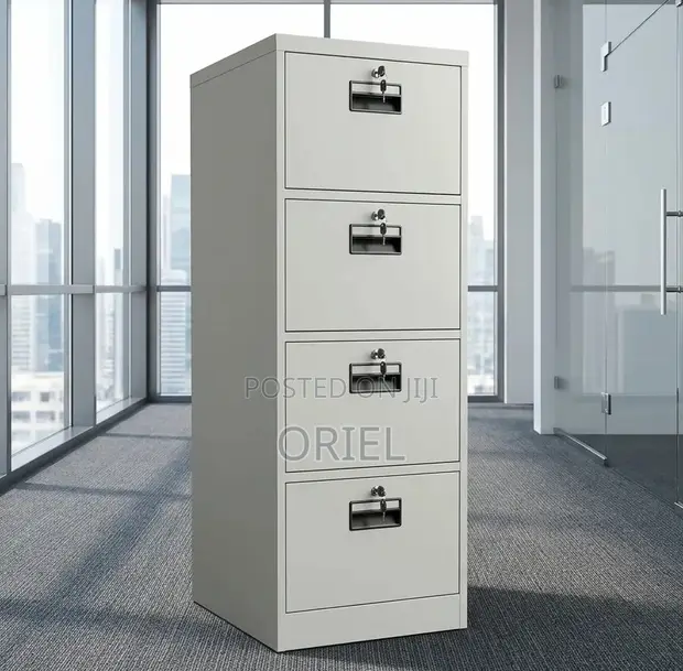 4-Drawer Office Filing Cabinet - White Steel - 1