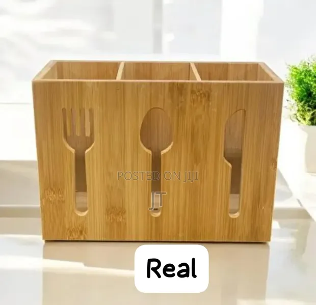 3 Slot Bamboo Cutlery Organizer Box - 1