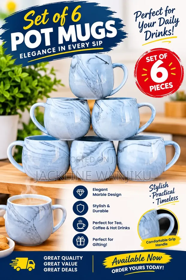 Set of 6 Pot Mugs - White - 1