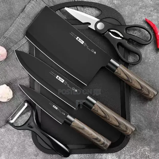 7-Piece Black Stainless Steel Kitchen Knife Set - 1