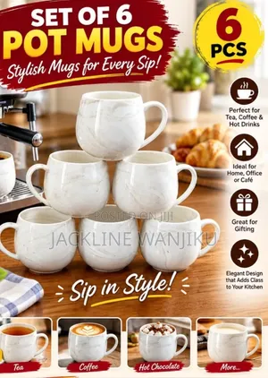 Set of 6 Durable Pot Mugs - Brand New