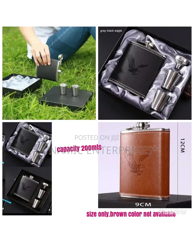 Whisky Bottle Flask with Tot Cups - Black - 1
