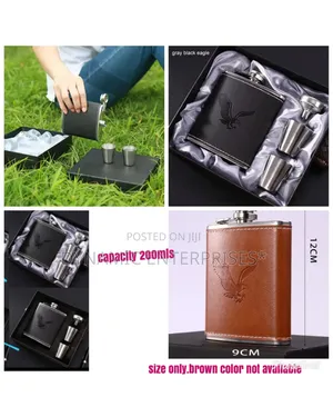 Whisky Bottle Flask with Tot Cups - Black