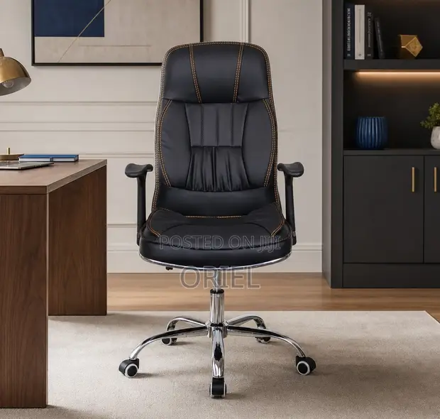 High-Back Executive Office Chair - Black Leather - 1