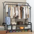 Double Pole Metal Clothes Rack with Wheels - 1