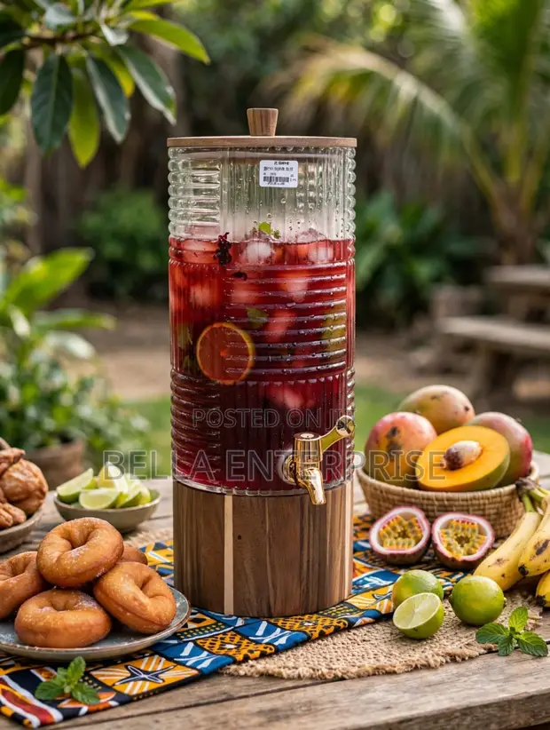 5L Luxury Glass Drink Dispenser with Wood Base - 1