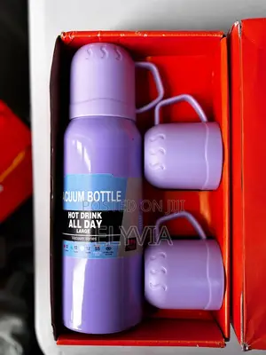 Purple Vacuum Bottle Set with Two Cups