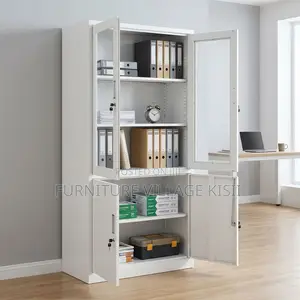 Half Glass Metallic Filing Cabinet - White