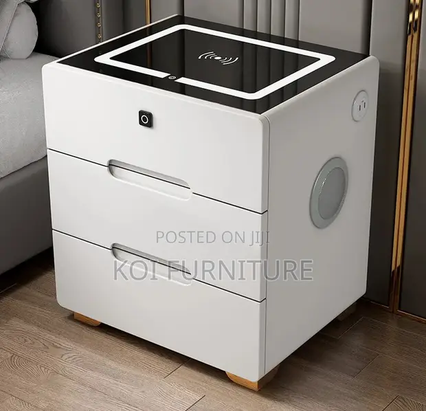 Modern Smart White Bedside Table - 1