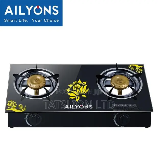 Ailyons GS014-5 2-Burner Glass Top Gas Cooker - 1