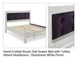 Handcrafted Rustic Queen Bed, Tufted Velvet Headboard - 1