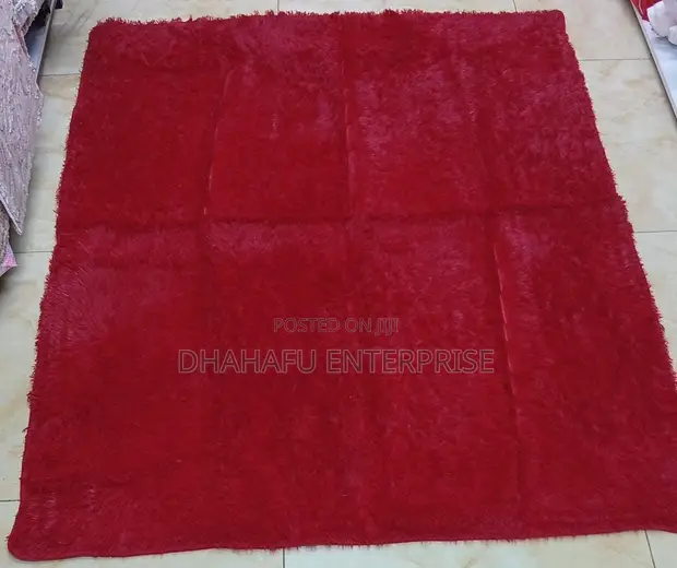 Fluffy Shaggy Carpet - Brown, Red Wave Pattern - 1