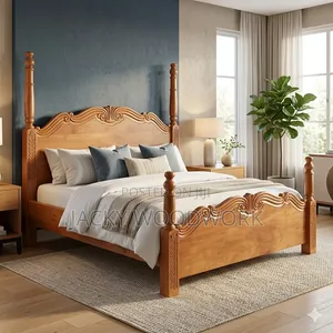 Premium Solid Mahogany 5x6 Low Poster Bed - Elegant Crown Design