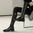 Black Leather Buckled Knee-High Boots - 1